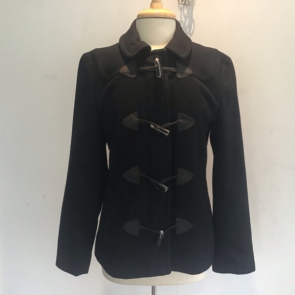 GAP Black Duffle Pea Coat Fully Lined  Horn Toggles over a full zipper Sz Medium - Picture 1 of 13